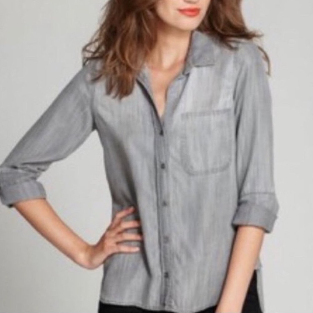 Bella Dahl Grey Tencel Women Medium Button Down Shirt Long Sleeve Washed Top